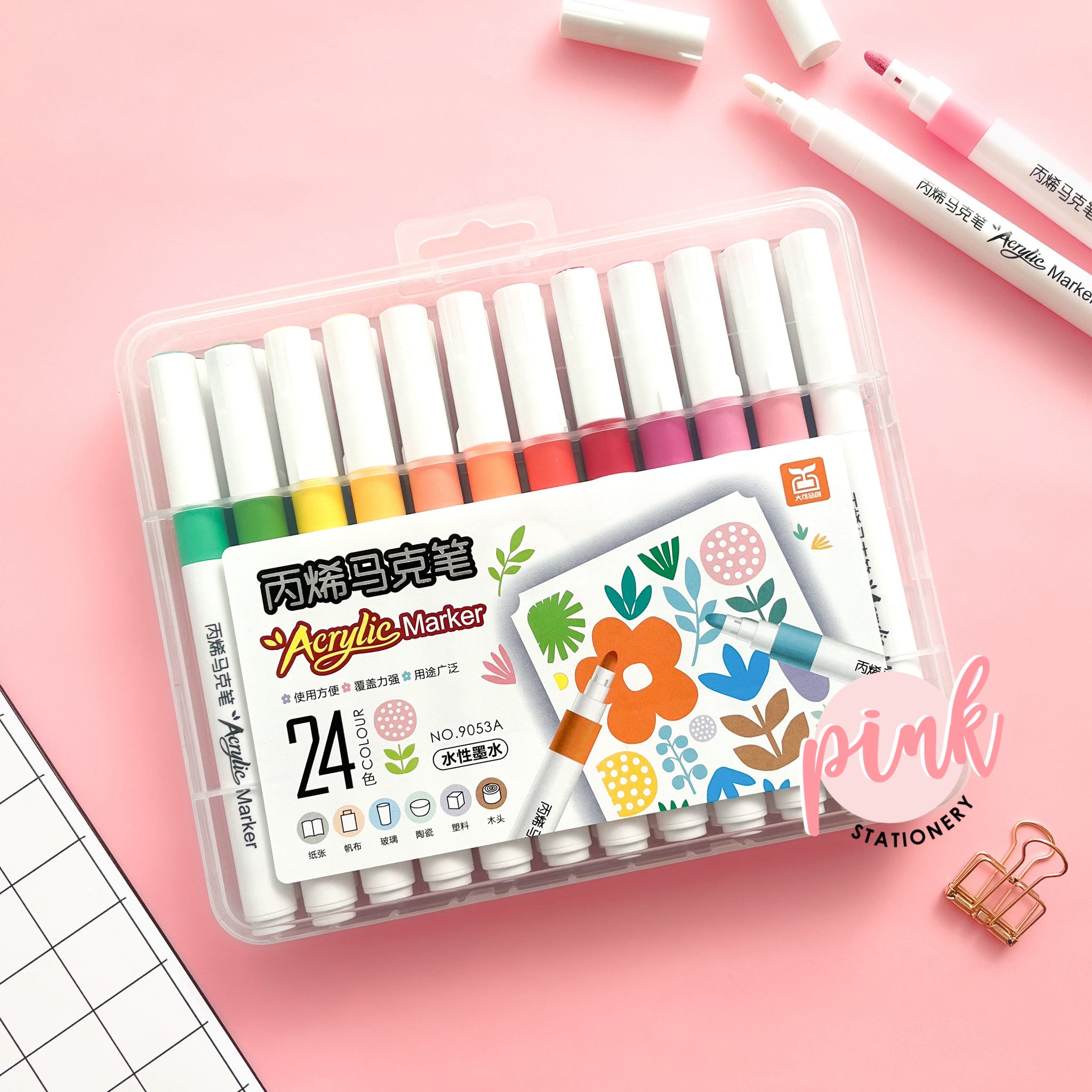 Plumones “Acrylic Marker” 24 piezas – Pink Stationery